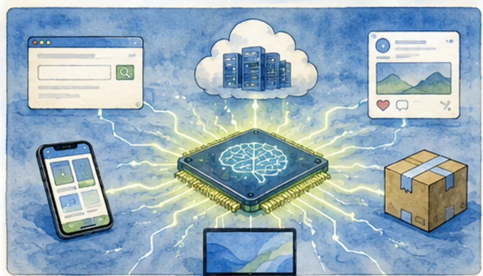 Artificial intelligence chip connects generic search, social, cloud, mobile, shopping, and laptop services
